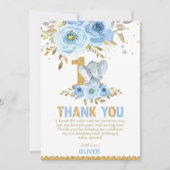 Elephant 1. Geburtstag Blue Floral Blume Dankeskarte (Vorderseite)