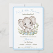 Elephant 1. Geburtstag Junge Einladung Custom Age (Vorderseite)