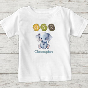 Elephant 1. Geburtstag mit dem Namen blau Baby T-shirt