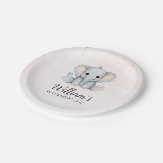 Elephant 1. Geburtstag Pappteller (Schrägansicht)