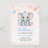 Elephant 1. Geburtstagsjunge Einladung (Vorne/Hinten)