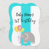 Elephant 1. Geburtstagskarte Einladung (Vorne/Hinten)