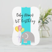 Elephant 1. Geburtstagskarte Einladung (Stehend Vorderseite)