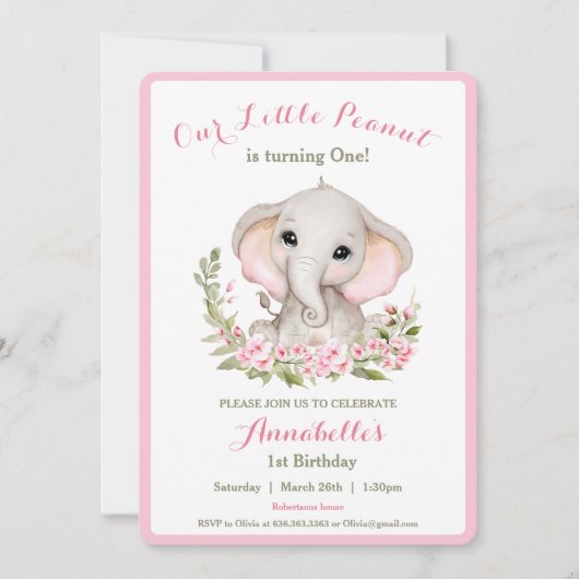 Elephant 1. Geburtstagsmädagoge Einladung (Vorderseite)