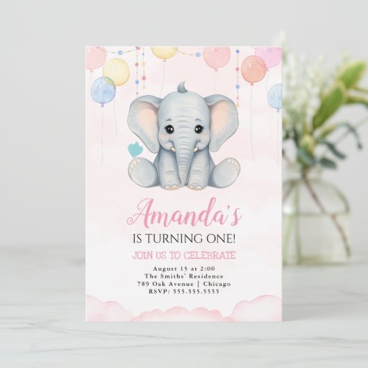 Elephant 1. Geburtstagsmädagoge Einladung (Stehend Vorderseite)