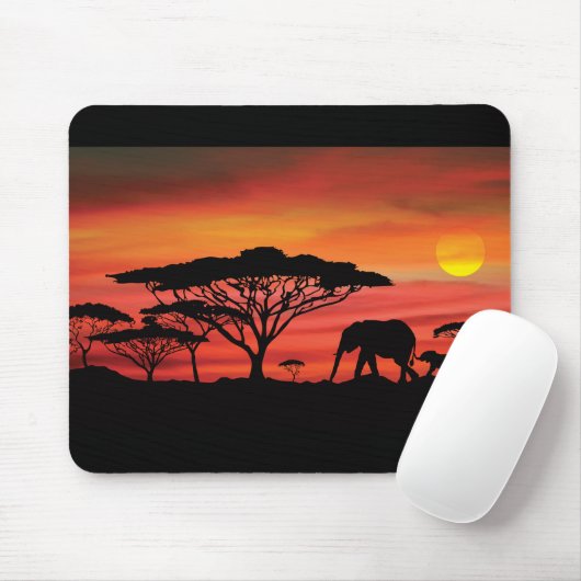 Elephant African Sunset Mousepad (Mit Mouse)