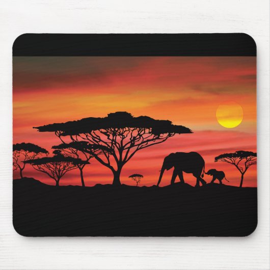 Elephant African Sunset Mousepad (Vorne)