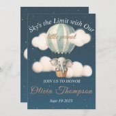 Elephant Air Balloon Baby Shownacht Einladung (Vorne/Hinten)