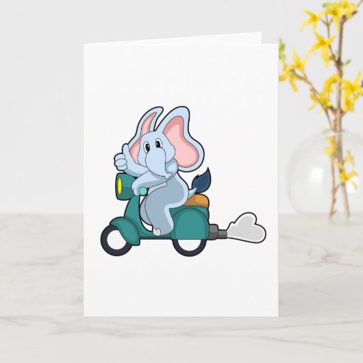 Elephant als Biker mit Scooter Karte (Gelbe Blume)