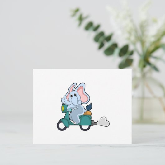 Elephant als Biker mit Scooter Postkarte (Stehend Vorderseite)