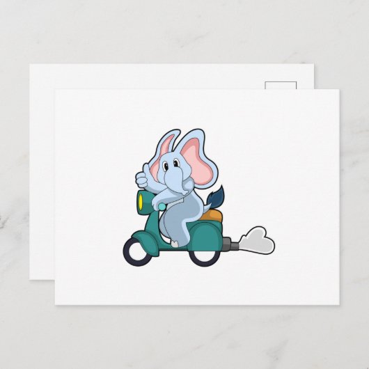 Elephant als Biker mit Scooter Postkarte (Vorne/Hinten)