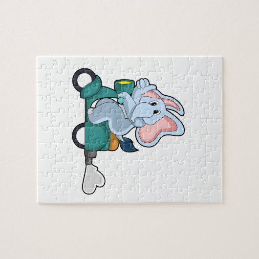 Elephant als Biker mit Scooter Puzzle (Horizontal)