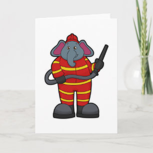 Elephant als Feuerwehrmann mit Schlauch Karte