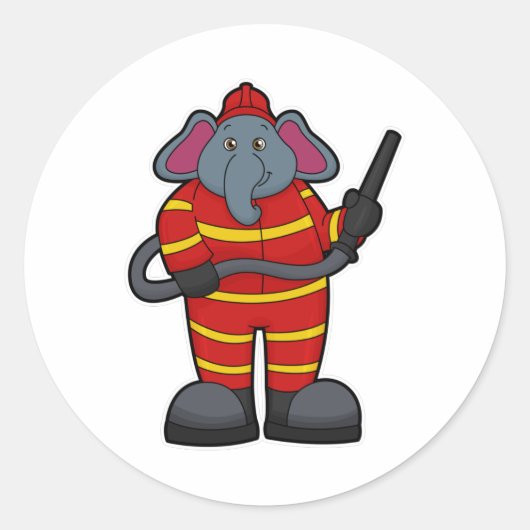 Elephant als Feuerwehrmann mit Schlauch Runder Aufkleber (Vorderseite)