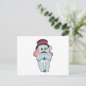 Elephant als Gentleman mit Hut & Walking Stock Postkarte (Stehend Vorderseite)