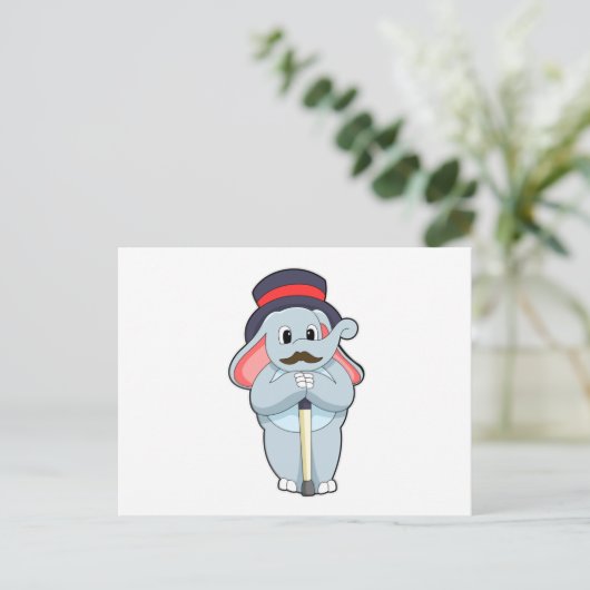 Elephant als Gentleman mit Hut & Walking Stock Postkarte (Stehend Vorderseite)