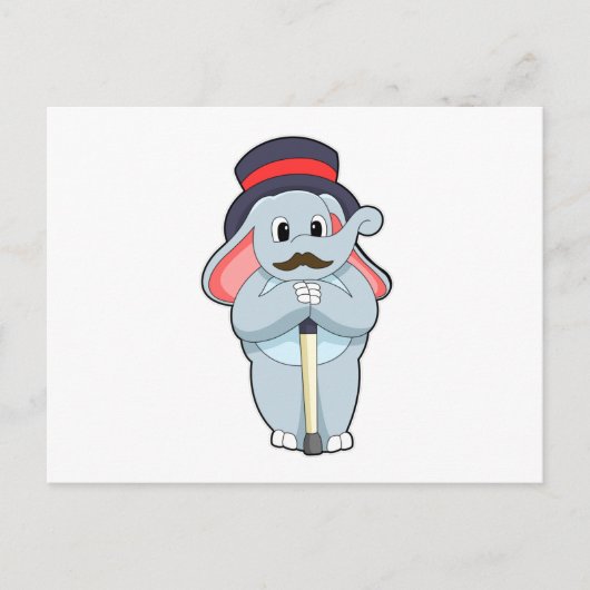 Elephant als Gentleman mit Hut & Walking Stock Postkarte (Vorderseite)