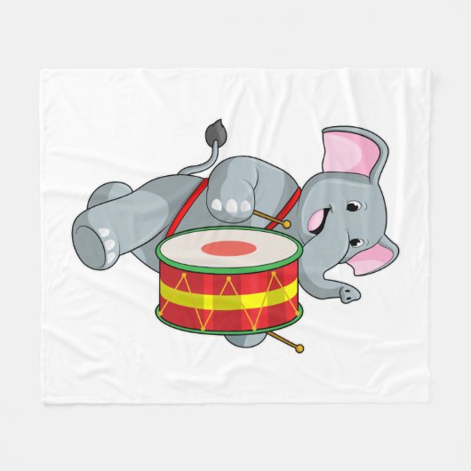 Elephant als Musiker mit Trommelfell Fleecedecke (Vorderseite (Horizontal))