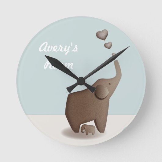 Elephant and baby nursery clock runde wanduhr (Vorderseite)