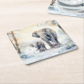 Elephant and Baby Rechteckiger Pappuntersetzer (angewinkelt)