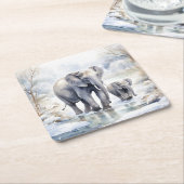 Elephant and Baby Rechteckiger Pappuntersetzer (angewinkelt)