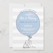 Elephant and Balloon Baby Shower Einladung | Blau (Vorderseite)
