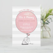 Elephant and Balloon Baby Shower Einladung | Rosa (Stehend Vorderseite)