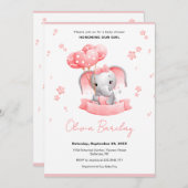 Elephant and Balloons Baby Shower  Einladung (Vorne/Hinten)