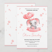 Elephant and Balloons Babydusche Einladung (Vorne/Hinten)