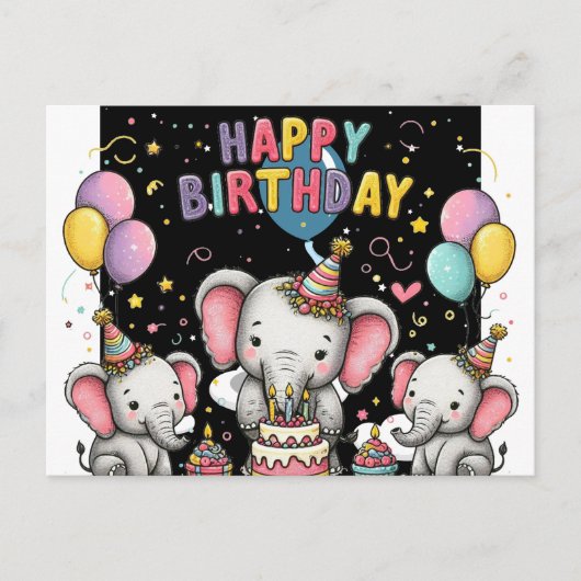 Elephant and heart shaped balloons postcard postkarte (Vorderseite)