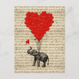 Elephant and heart shaped balloons postkarte