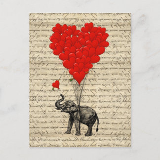 Elephant and heart shaped balloons postkarte