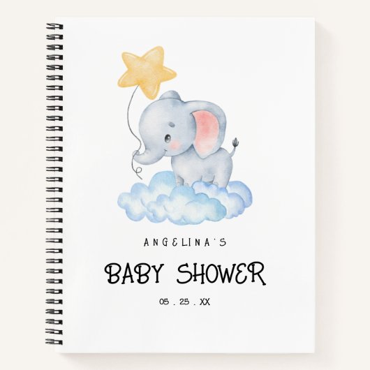 Elephant and Star Baby Shower Gift List Notebook Notizblock (Vorderseite)