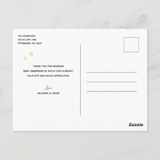 Elephant and Stars Baby Dusche Danke Postcard Postkarte (Rückseite)