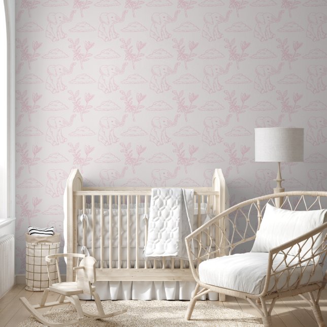 Elephant Animal Pink Line Art Baby Room Tapete (Kinder)