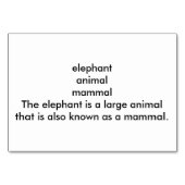 Elephant Animal Reading Flashcards für Erwachsene Tischnummer (Rückseite)