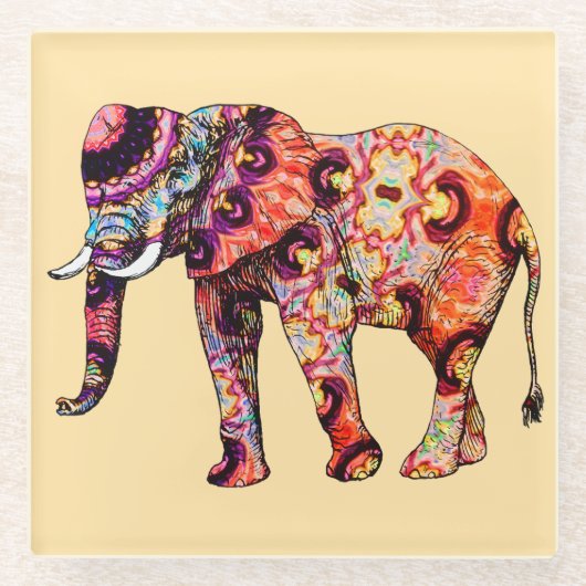 Elephant Animal Traditional Chinese Patterns  Glasuntersetzer (Vorderseite)