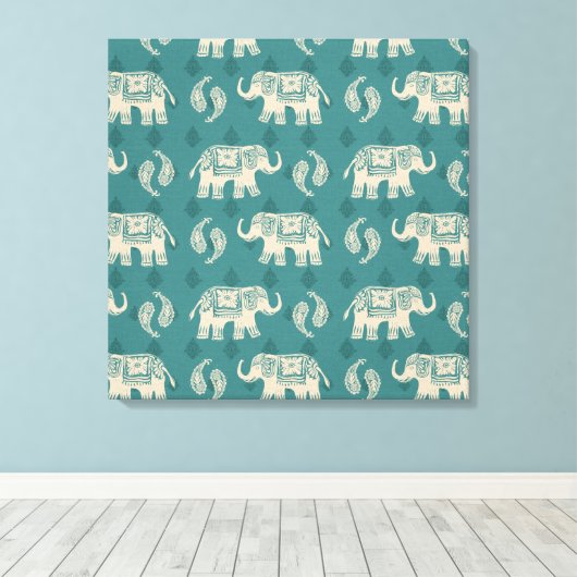 Elephant Aquamarin Caravan Muster Leinwanddruck (Insitu (Holzboden))