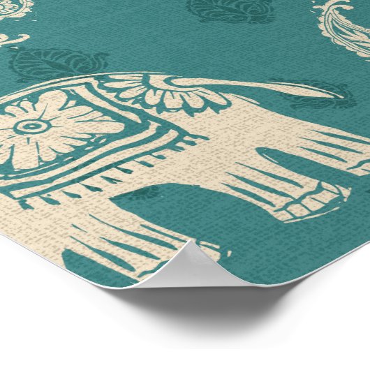 Elephant Aquamarin Caravan Muster Poster (Ecke)