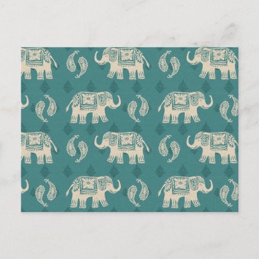 Elephant Aquamarin Caravan Muster Postkarte (Vorderseite)