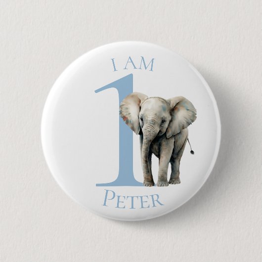 Elephant Aquarell Blue BIRTHDAY Button (Vorderseite)