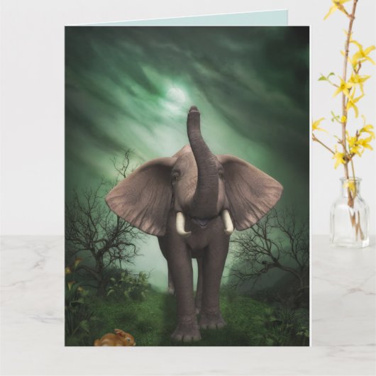 ELEPHANT ART BIRTHDAY CARD KARTE (Gelbe Blume)