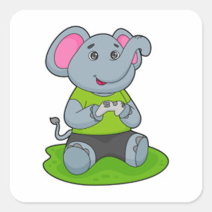 Elephant as Gamer Quadratischer Aufkleber