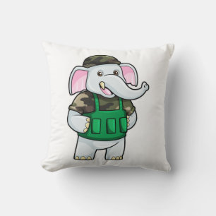 Elephant as Soldier with Uniform & Helmet Kissen