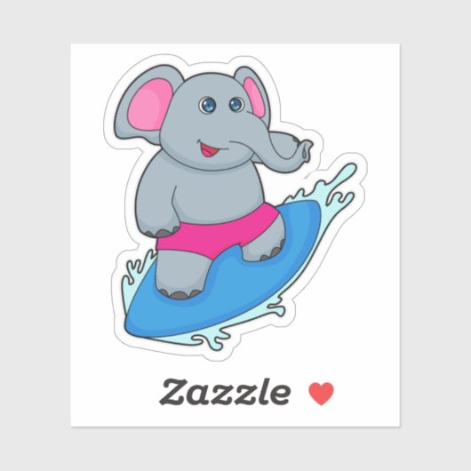 Elephant as Surfer with Surfboard Aufkleber (Blatt)
