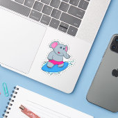 Elephant as Surfer with Surfboard Aufkleber (Laptop mit iPhone)