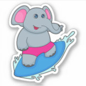 Elephant as Surfer with Surfboard Aufkleber (Vorderseite)