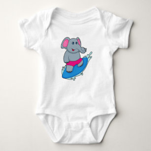 Elephant as Surfer with Surfboard Baby Strampler