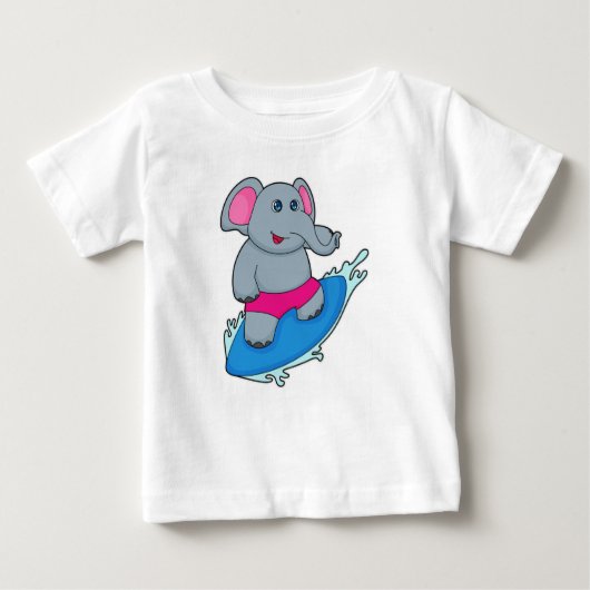 Elephant as Surfer with Surfboard Baby T-shirt (Vorderseite)