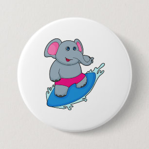 Elephant as Surfer with Surfboard Button